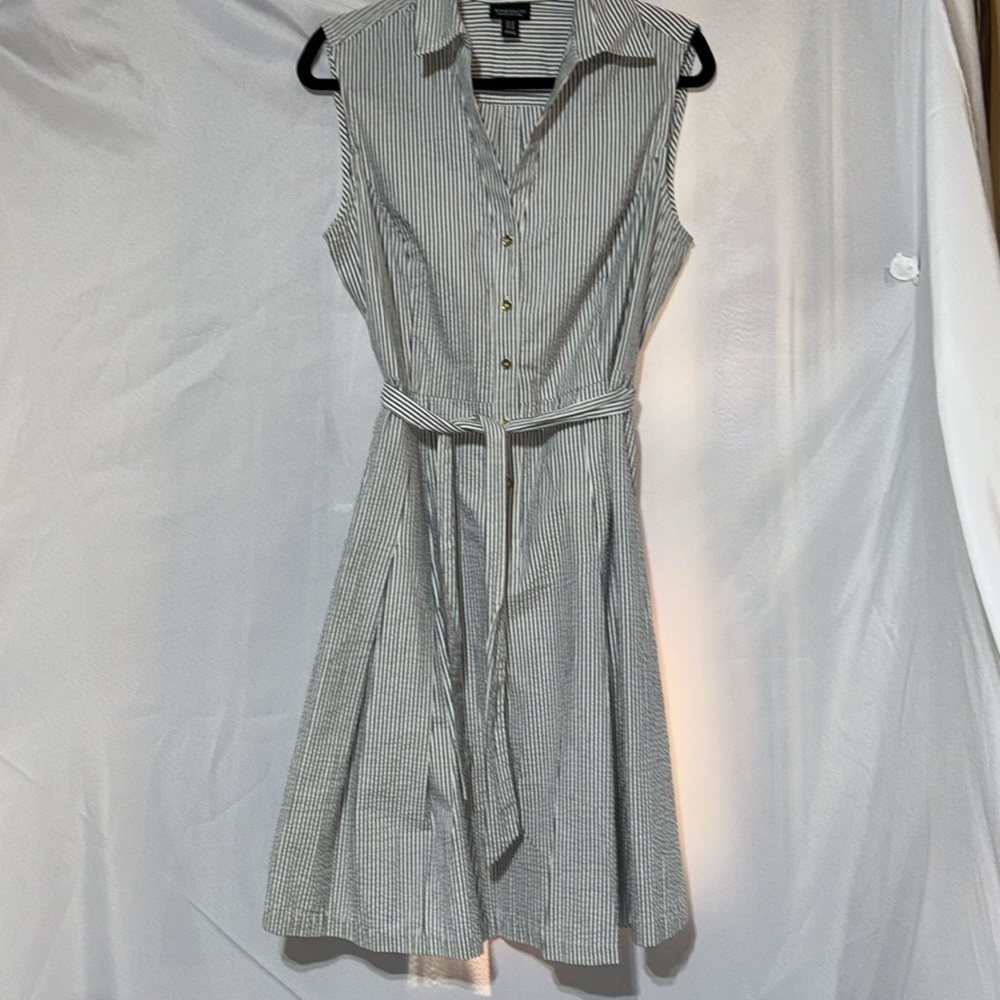 JONES & CO Jones New York Nautical Pleated Sleeveless Stripe Shirt Dress Size 12 - Picture 11 of 11